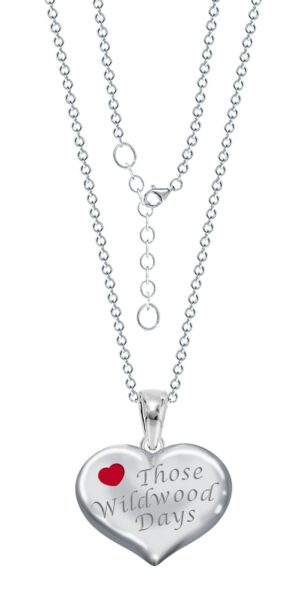 Sterling Silver rhodium plated LoveThose Wildwood Days heart pendant on adjustable chain with claw catch closure