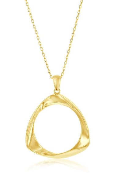 J .jpg Sterling Silver gold plated high polished twist triangle pendant 18"
