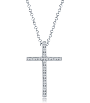 Sterling Silver, 16x26mm Micro Pave cubic zirconia Cross Pendant - Large on adjustable chain