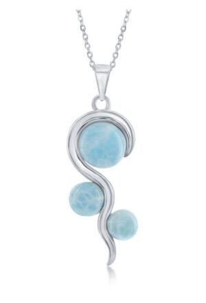 Sterling Silver genuine larimar swirl design necklace on diamond cut cable chain 18"