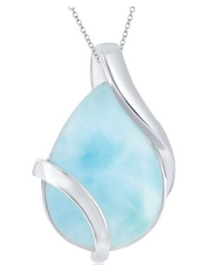 Sterling Silver genuine larimar fashion pendant on a diamond cut cable chain 18"