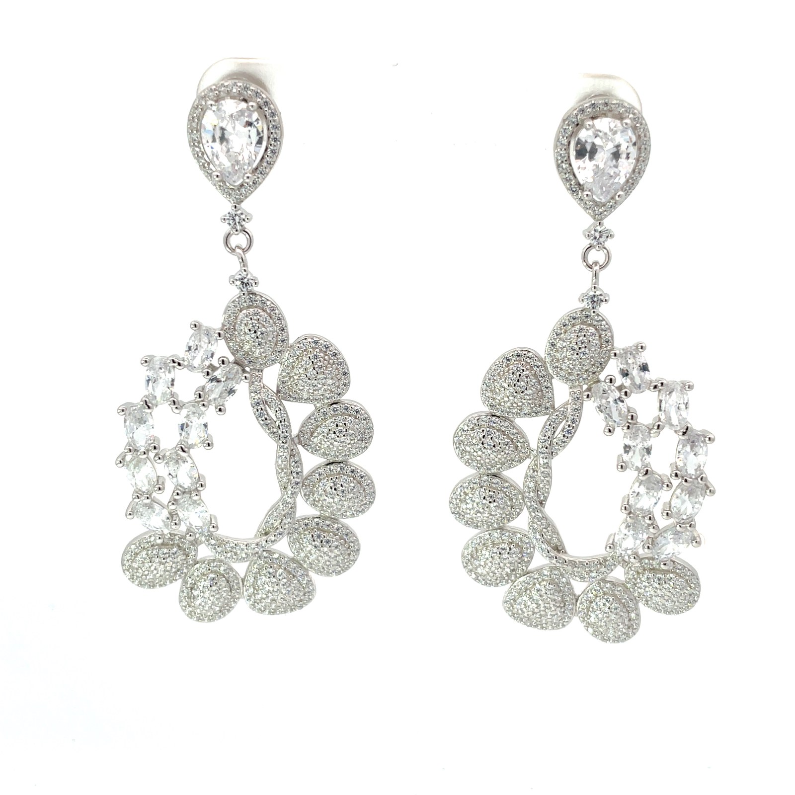 K .jpg Sterling Silver dangle fashion cubic zirconia halo earring