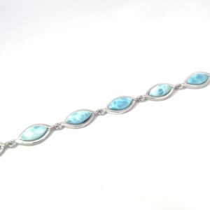 Sterling Silver genuine larimar maquise shape bracelet 7-7.5"