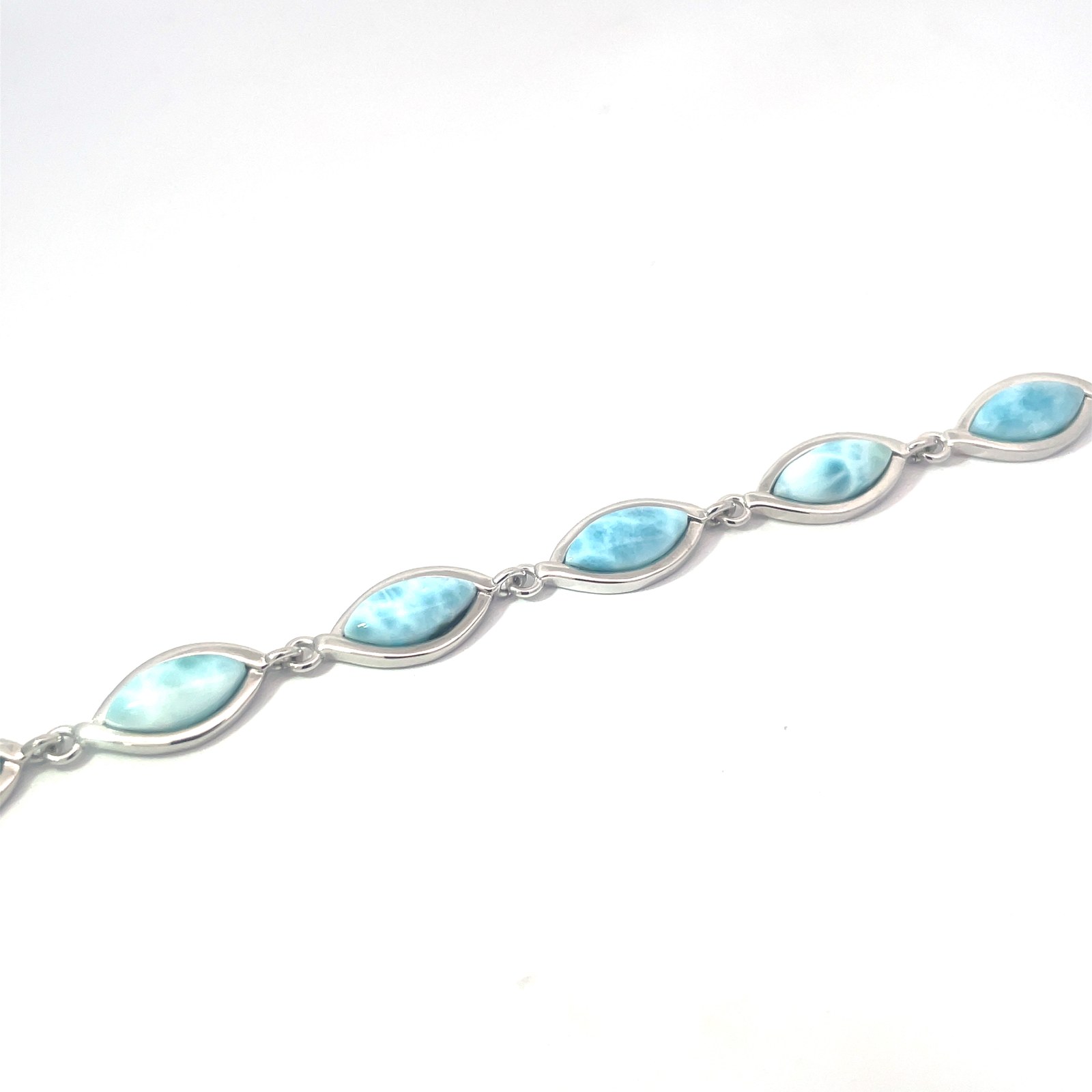 LA .jpg Sterling Silver genuine larimar maquise shape bracelet 7-7.5"