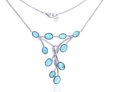 Sterling Silver rhodium plated rhodium plated genuine larimar grape bunch necklace 18"