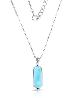 Sterling Silver rhodium plated genuine larimar hexagon necklace 16" +2" extention