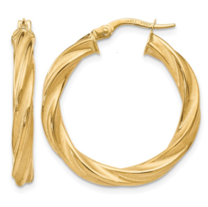 14kt yellow gold twisted high polished 28mm hoop earring