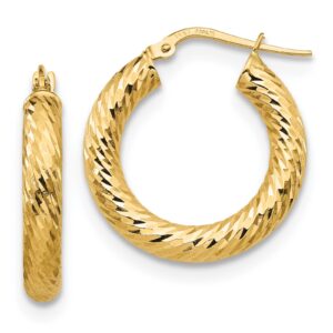 14kt yellow gold diamond cut medium hoop earring