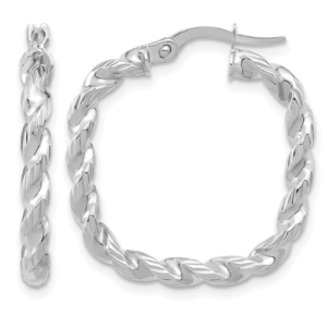 14kt white gold rhodium plated square twised hoop earring