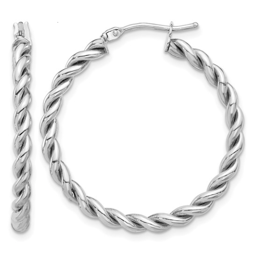 LEW .png 14kt white gold rhodium plated twisted hoop earring 31mm