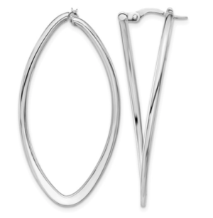 14kt white gold rhodium plated Polished Oval Hoop Earrings