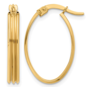14kt yellow grooved oval high polished hoop earring