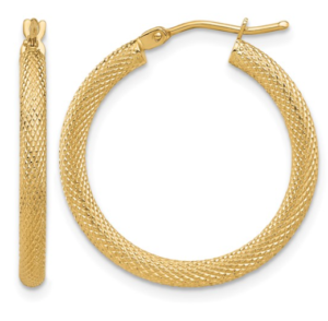 14Kt Yellow Gold Textured Medium Hoop Earring