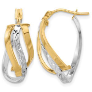 14kt two tone diamond cut roller coaster hoop earrings