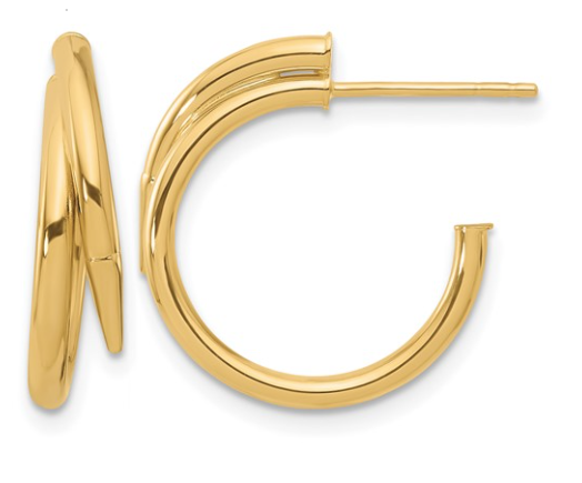 LE .png 14ktyellwo gold high polished crossover 3/4 hoop with friction backs