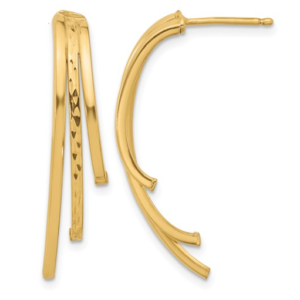14kt yellow gold polished and diamond cut 3 row drop post earring