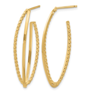 14kt yellow gold Polished and Textured Fancy Drop Post Earrings