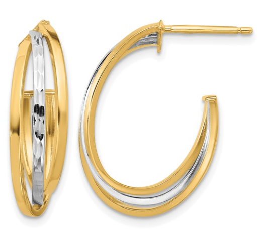 LE .png 14K with white Rhodium Polished and Diamond-cut J-Hoop Post Earrings