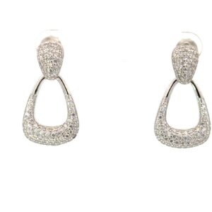 Sterling Silver rhodium plated cubic zirconia pave dangle earrings