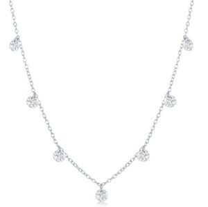 Sterling Silver hanging cubic zirconia dangle necklace on adjustable chain