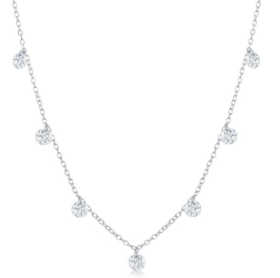 Sterling Silver hanging cubic zirconia dangle necklace on adjustable chain