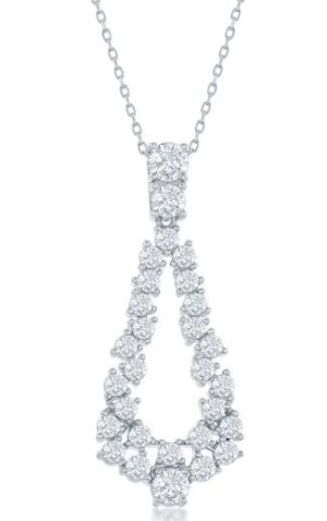 Sterling Silver open pearshape cubic zirconia statement pendant on adjustable chain