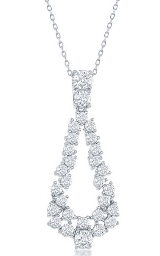 Sterling Silver open pearshape cubic zirconia statement pendant on adjustable chain