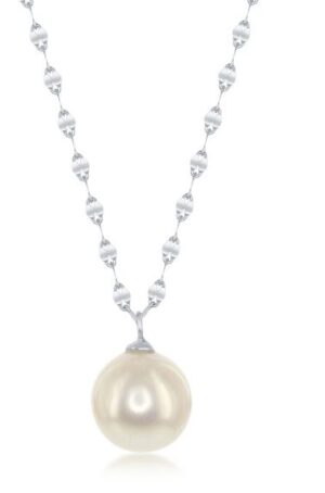 Sterling Silver flat mirror chain freshwater pearl necklace 18"