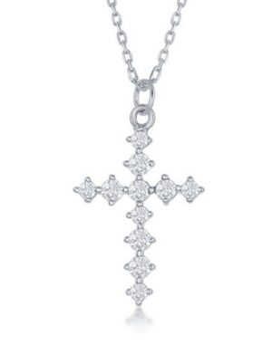 Sterling Silver rhodium plated cubic zirconia cross pendant on adjustable chain