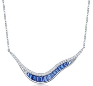 Sterling Silver blue baguette V shape necklace on adjustable chain 18"
