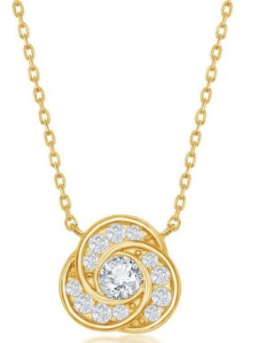 Sterling Silver gold plated cubic zirconia love knot necklace on adjustable chain