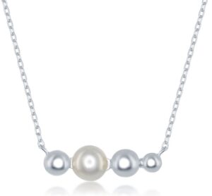 Sterling Silver fresh water pearl and beaded bar necklace on adjustable chain