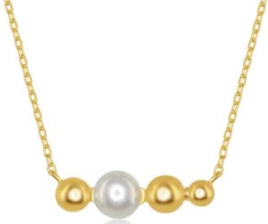 Sterling Silver gold plated fresh water pearl and beaded bar necklace on adjustable chain 18"