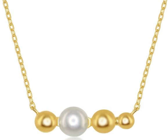M GP .jpg Sterling Silver gold plated fresh water pearl and beaded bar necklace on adjustable chain 18"