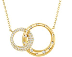 Sterling Silver gold plated cubic zirconia double circle necklace adjustable chain