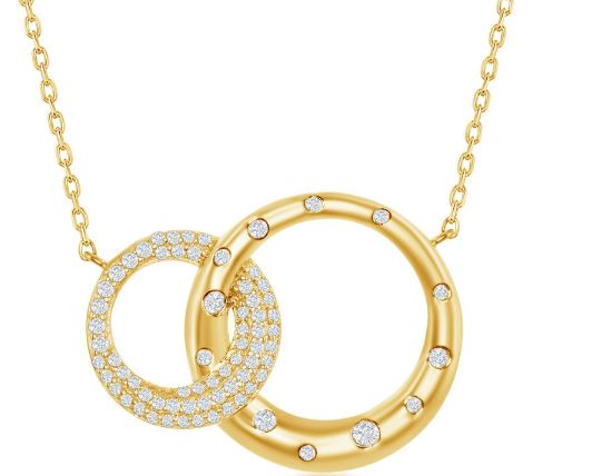 M GP .jpg Sterling Silver gold plated cubic zirconia double circle necklace adjustable chain