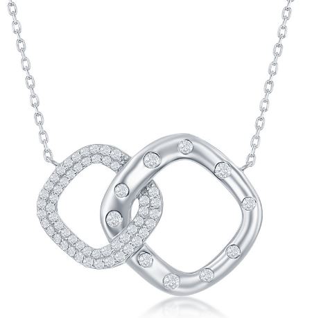 M .jpg Sterling Silver cubic zirconia double circle necklace on adjustable chain