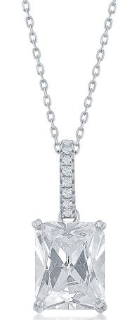 Sterling Silver rectangle cushion cut cubic zirconia necklace on adjustable chain