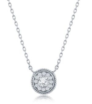 Sterling Silver round cubic zirconia round cable chain solitare pendant on adjustable chain 18"