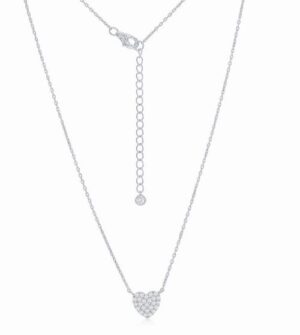 Sterling Silver cubic zirconia heart necklace on adjustable chain 16+2"