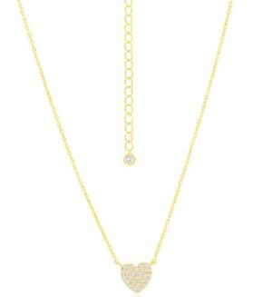 Sterling Silver gold plated cz puffed heart pendant on adjustable chain