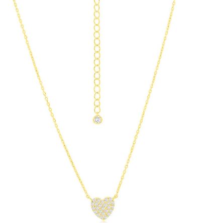 M GP .jpg Sterling Silver gold plated cz puffed heart pendant on adjustable chain
