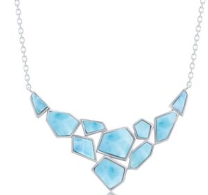 Sterling Silver genuine larimar multi shape necklace 16+2"