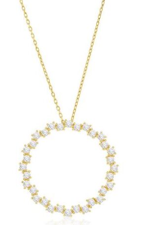 Sterling Silver gold plated cubic zirconia open circle necklace on adjustable chain 18"