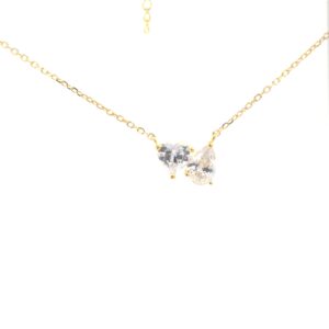 Sterling Silver gold plated heart and pearshape cubic zirconia necklace on adjustable chain