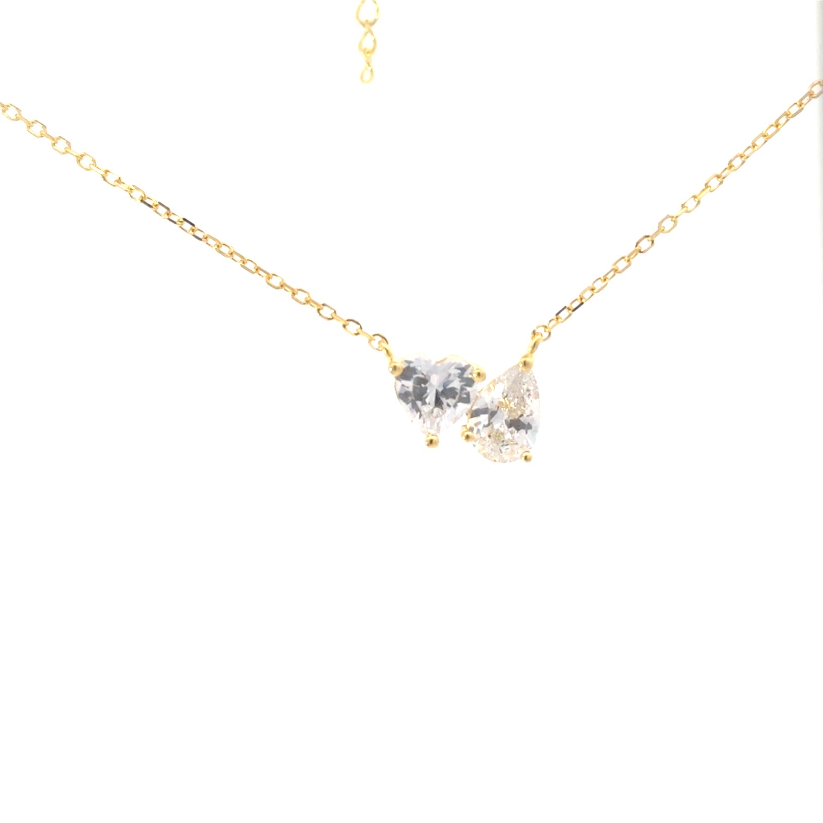 M GP .jpg Sterling Silver gold plated heart and pearshape cubic zirconia necklace on adjustable chain