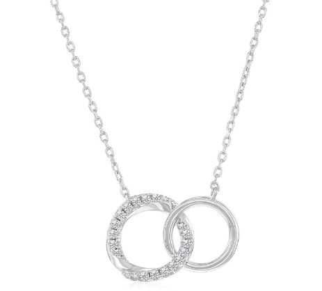 M .jpg Sterling Silver double circle cubic zirconia necklace on adjust chain 16+2"