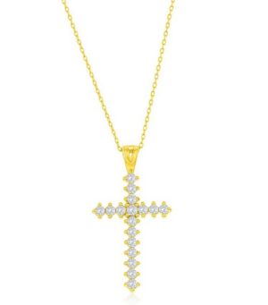 Sterling Silver gold plated cubic zirconia cross pendant on adjustable chain