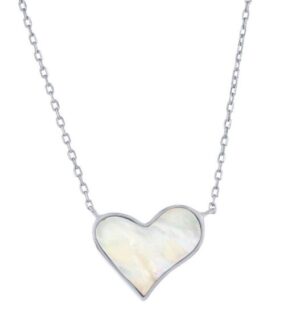 Sterling Silver mother of pearl heart pendant on adjustable chain 16+2"