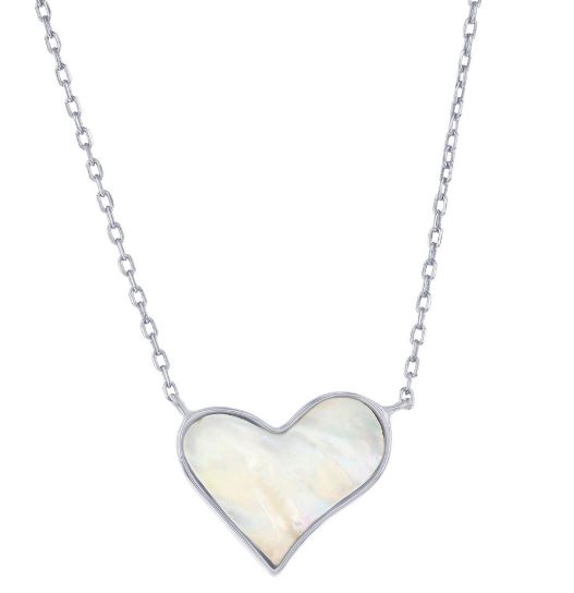 Sterling Silver mother of pearl heart pendant on adjustable chain 16+2"